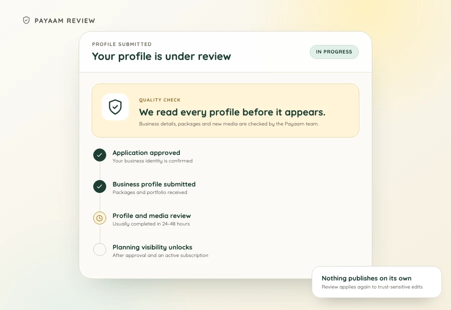A profile under review, with application approved and media review still in progress